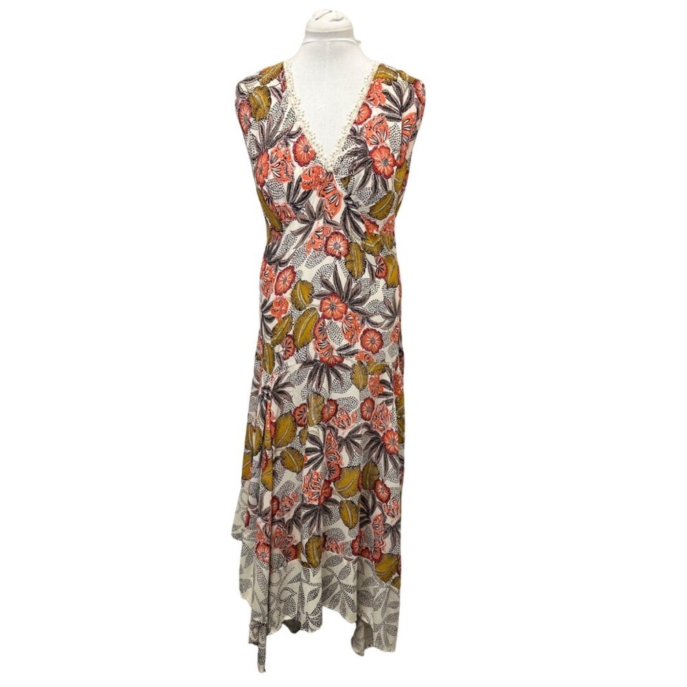 Sky And Sand Womens Sleeveless Floral Maxi Dress 1X Asymmetrical Hem 100% Rayon